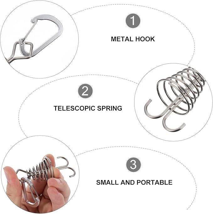Alasum 4pcs Outdoor Camping Tent Buckle and Deck Spring Hook Set, Sturdy Tent Rope Fixing Accessories for Hiking and Backpacking Random Color