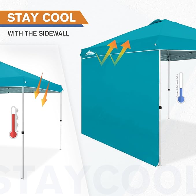 EAGLE PEAK Commercial Canopy 10x10 Pop Up Canopy Tent with 1 Sidewall, Easy Setup Heavy Duty Instant Event Shelter for Vendors & Markets, Outdoor Sun Shade, Turquoise