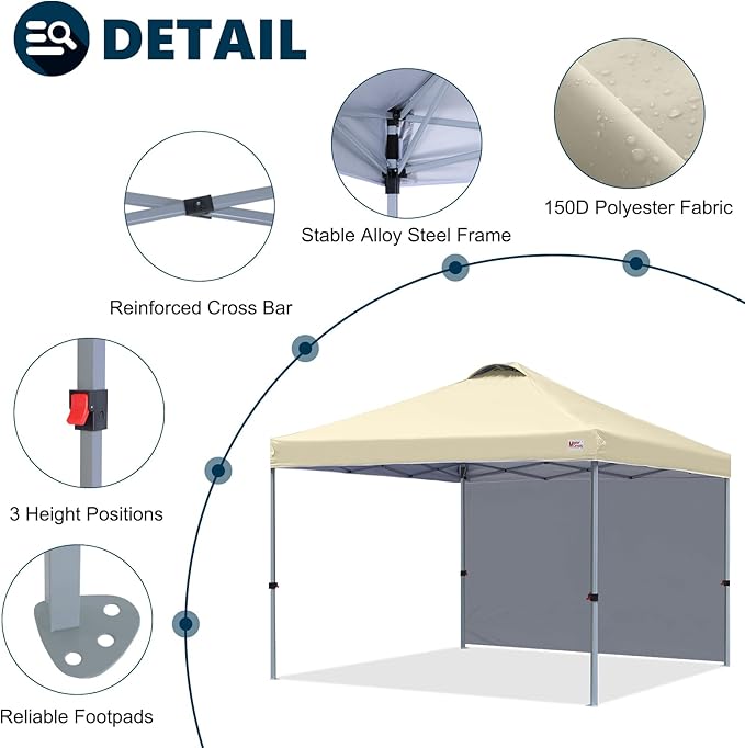 MASTERCANOPY Durable Pop-up Canopy Tent with 1 Sidewall (10'x10',Beige)