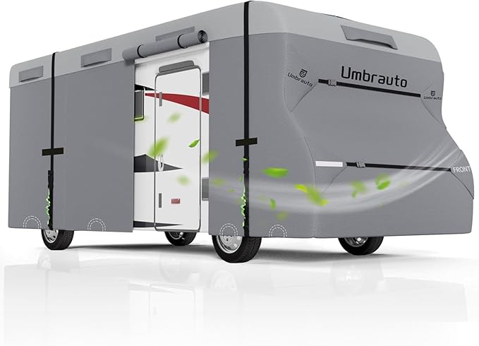 Umbrauto Class C RV Cover Fits 29-32’ Class C Motorhome Camper Cover, Upgraded Heavy Duty 7 Layers Top Windproof Breathable RV Cover with 3Pcs Extra Straps, Adhesive Repair Patches, 6 Gutter Covers