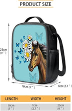 Daisy Butterfly and Horse Patterns 3 Pieces Book Bag Set with Large Capacity Pencil Case Lunch Bag, Study Supplies for Boys Lightweight Stylish Cool School Bag Gift