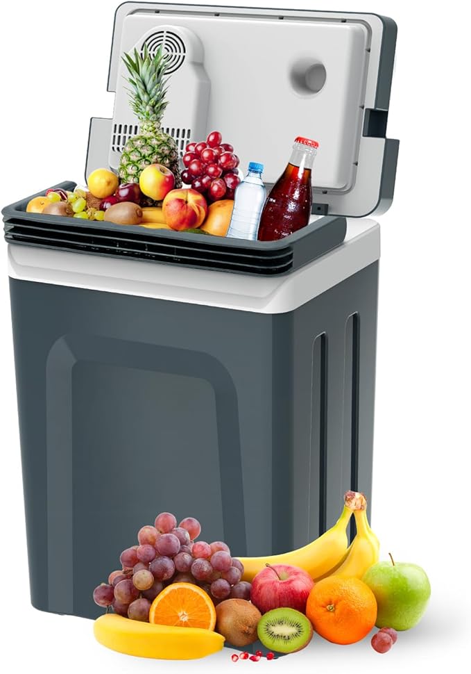 SubSun Electric Cooler and Warmer with Handle，27 Quart (25 L) Portable Thermoelectric Fridge， Car Fridge Cooler with 12V DC & 110 AC for Camping, Travel & Picnics,Grey