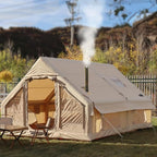 Large Luxury Inflatable Camping Tent Cotton Canvas Tent, Breathable and Waterproof Air Tent with Skylight and Stove Jack Hole for for 4-6-8-10 Person Family Camping
