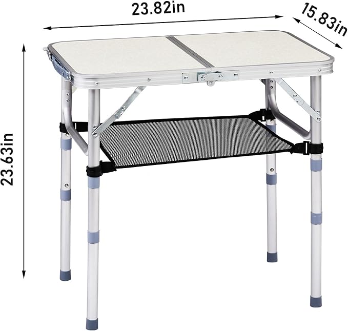 Tri-fold Folding Picnic Table,Outdoor Camping Table Lightweight Portable Aluminum Outdoor Table with Adjustable Heights with Carry Handle,for Outdoor Indoor Hiking Camp BBQ Beach (White, 2ft)