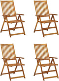 Patio Reclining Chairs 4 pcs with Cushions Solid Acacia Wood Balcony Chairs Camping Chair Accent Chair Outdoor Chairs for Bedroom Dining Outdoor Patio