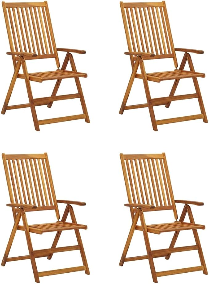 Patio Reclining Chairs,Bistro Chair,Patio Funiture,Lawn Chairs,Armchair,Beach Chair,Camp Chair,Coffee Chair,for Outdoor,Fire Pit,Deck,Lawn,Outside,Garden, 4 pcs with Cushions Solid Acacia Wood