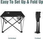 Folding Camping Table with 2 Cup Holders, Portable Picnic Table 600D Oxford Fabric, Lightweight Beach Table with Carrying Bag for Outdoor, Camping, Picnic, Beach, BBQ