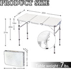 Folding Camping Table 3ft Portable Pinic Table Adjustable Height Small Card Table Aluminum Foldable Lightweight with Carry Handle for Outdoor Indoor Hiking Camp BBQ Beach