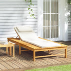 Sun Lounger with Cream White Cushion and Pillow Solid Wood Acaciapatio Chairs Outdoor Lounge Chairs Tanning Chair Recliner chairSuitable for Gardens, courtyards