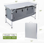 Camping Table, Folding Camping Table with Storage, Portable Kitchen Table, Lightweight, 3 Heights Adjustable Camping Furniture for BBQ, Picnic, Camping, Hiking, Beach, and Indoor