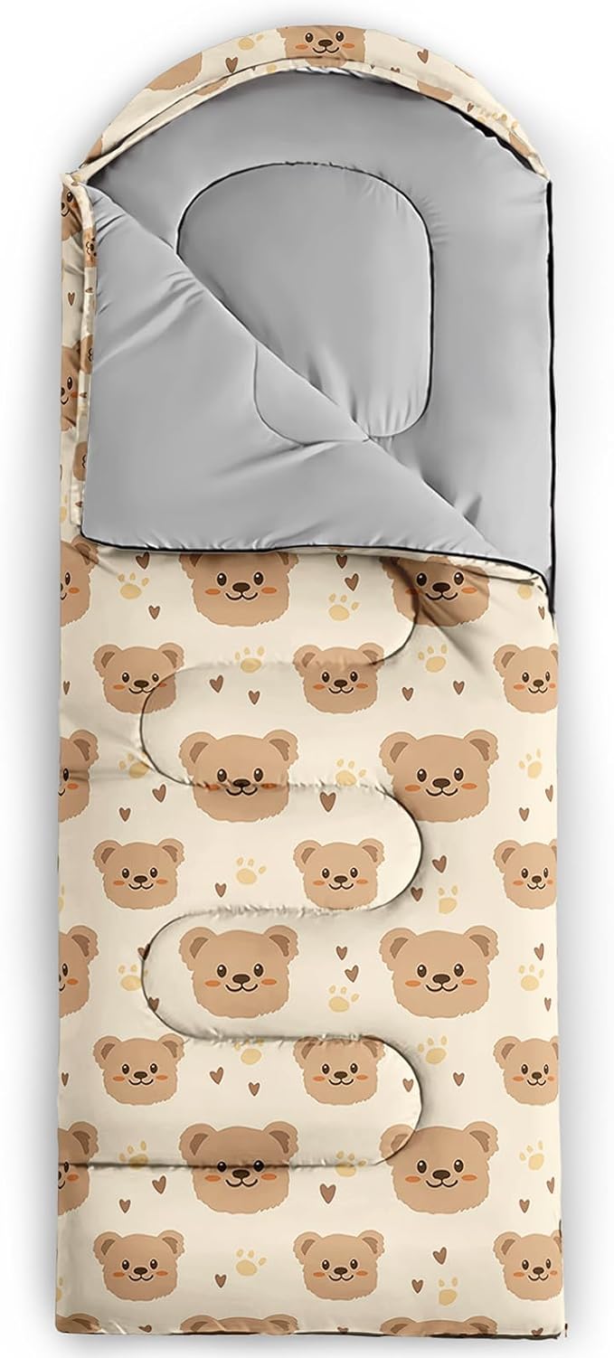 AILONEN Kawaii Panda Sleeping Bags,Lightweight & Waterproof,3 Season Warm & Cool Weather,Dreamy Purple Flower Animal Themed Sleeping Bags for Boys,Girls,Kids,Adults Travelling,Outdoors