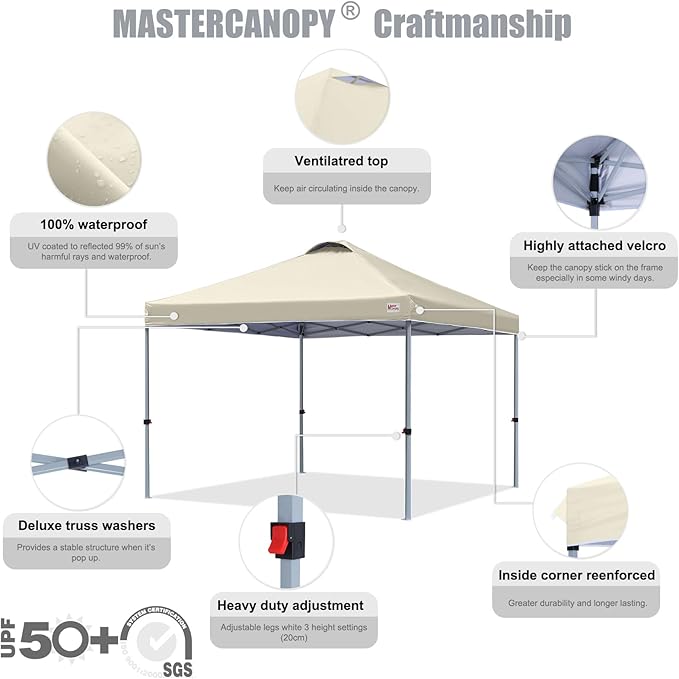 MASTERCANOPY Durable Pop-up Canopy Tent with Roller Bag (10x10, Beige)