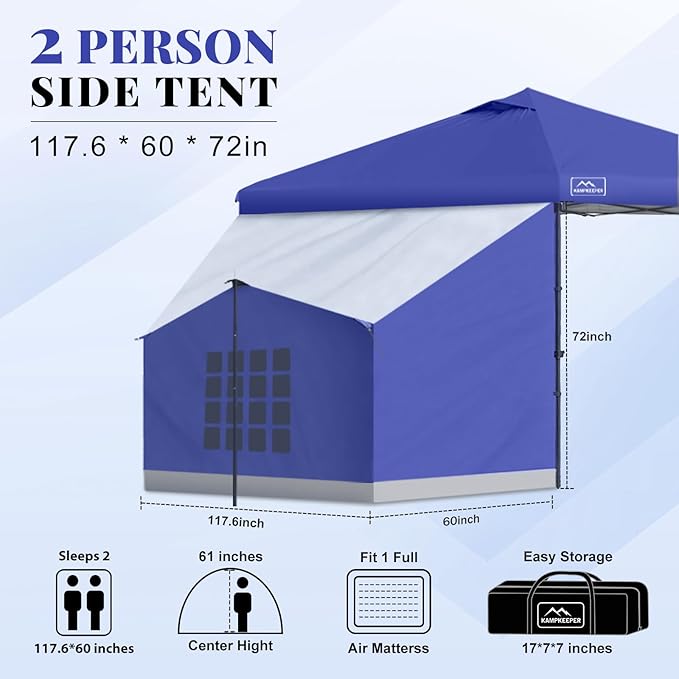 KAMPKEEPER 2 Person Canopy Side Tent, Camping Tent for 10x10 Canopies, Easy Up Cube Tents Gazebo Room with Mesh Window for Camping, Storage, Events(Canopy Not Included)