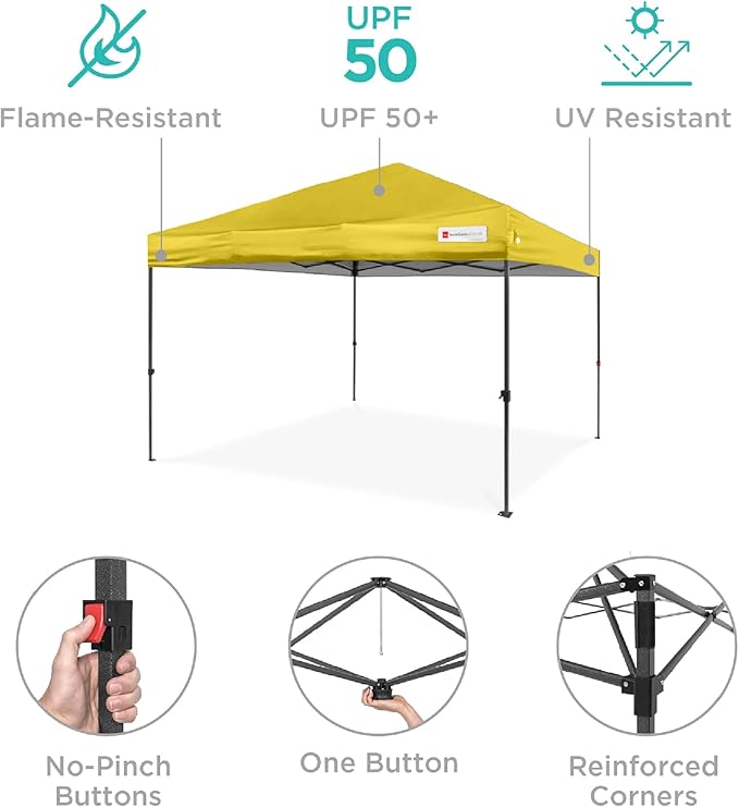 Best Choice Products 10x10ft Pop Up Canopy Tent, Outdoor Shade, 1 Person 1 Minute Set Up, Carry Case, 4 Weight Bags - Yellow