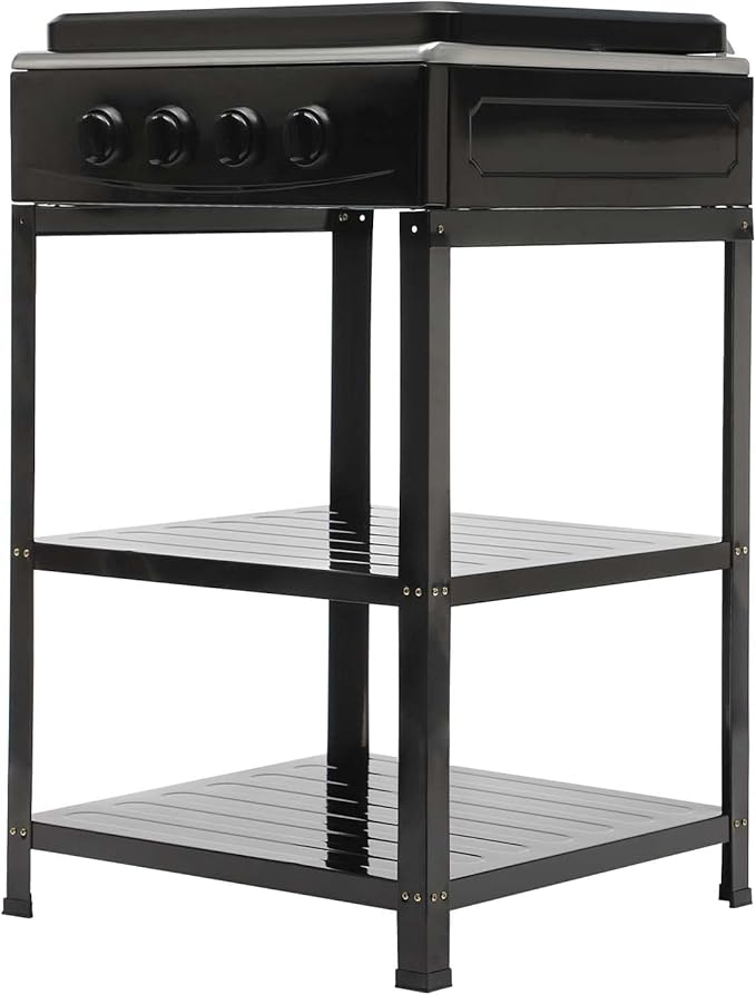 4 Burner Gas Stove Portable Outdoor Stove with Removable Storage Stand, Heavy Duty Stainless Steel Propane Gas Cooker with Wind Blocking Cover for Camping Picnic Home RV Cooking (no hose)