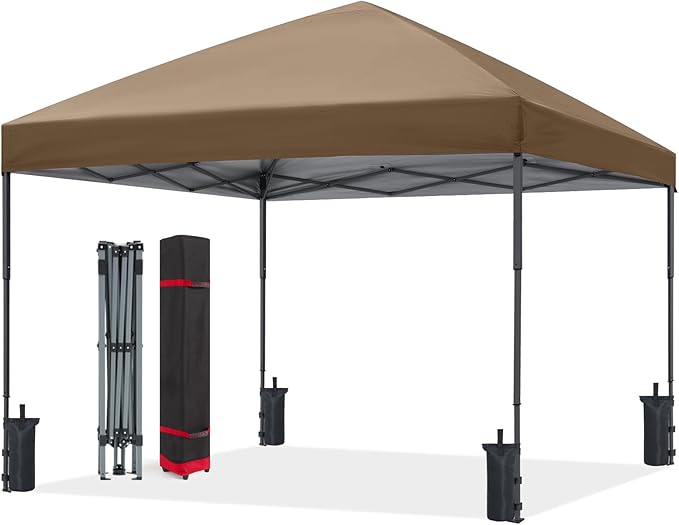 ABCCANOPY Pop Up Canopy - Outdoor Patio Portable Canopy Tent Heavy Duty for Backyard and Deck with 4 Sandbags(Khaki, 8x8)