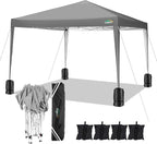 COBIZI 10x10 Pop Up Canopy Tent with 4 Sandbags, Easy Set Up Gazebo, Instant Outdoor Sun Shelter with 8 Stakes,4 Ropes&Carry Bag, Tent for Parties, Beach, Backyard,Camping(Gray
