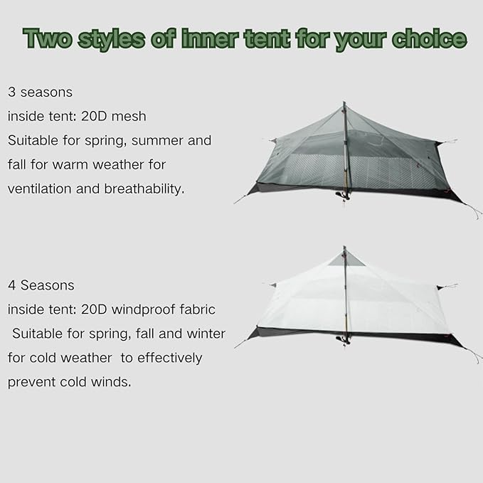 3F UL GEAR Blue Mountain 1/2Person Camping Poleless Tent, 3/4Seasons Waterproof Tent, Easy Set Up Hiking, Backpacking Silicon Coated Tent Shelter