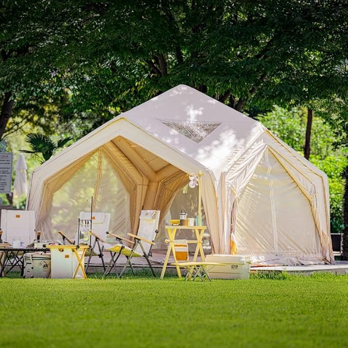 Coody Inflatable Canvas Camping Tents with Stove Jack – Premium Air Beam Family Glamping Tent, Breathable Cotton Canvas, Fast Setup Air Tent with Pump