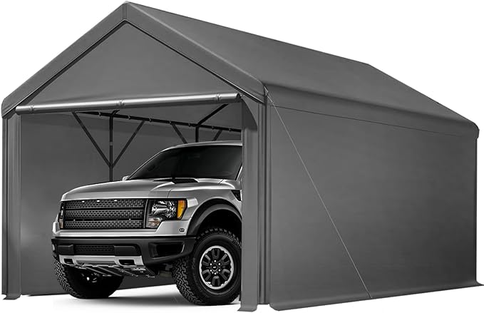 Carport 10x20ft Heavy Duty Canopy,Portable Garage Party Tent,Portable Garage with Removable Sidewalls & Doors All-Season Tarp for Car,Truck,Party Grey