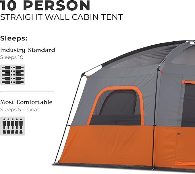 CORE Tent for Family Camping | 10 Person / 11 Person / 12 Person Large Multi Room Cabin Tents for Car Camping & Outdoor Adventures