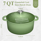 Umite Chef Enameled Cast Iron Dutch Oven-7QT Pot with Lid Cookbook & Cotton, Heavy-Duty Cookware for for Bread Baking, Braising, Stews, Marinate, Cook(Sage Green)