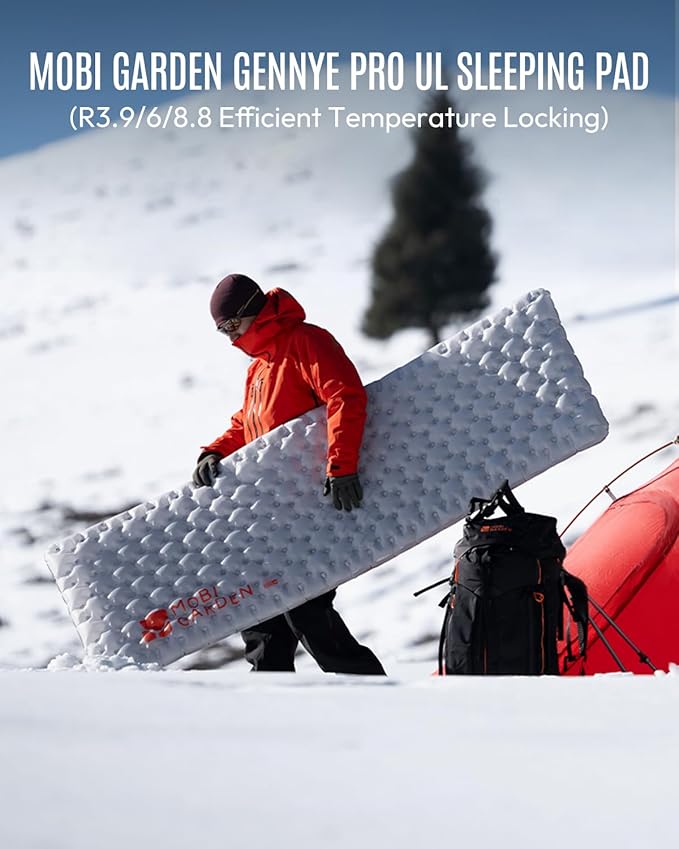 MOBI GARDEN Gennye Pro Rectangular Sleeping Pad for Camping, Extra Thick Insulated Air Mat for Side Sleepers, R-Value 6.0 Winter Mattress with Noise Reduction & Anti-Slip Design, Small Sizes