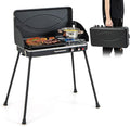 HAPPYGRILL Portable Camping Stove, 2-Burner Propane Grill Cooker with Removable Leg Stand, Roast Grill, Dual Control Knobs, Wind Guards, Outdoor Gas Grill for Camping BBQ Picnic (Black)