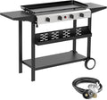 4 Burner Flat Top Grill, 30 Inch Stainless Steel Tabletop Portable Propane Griddle, 40,000 BTU BBQ Gas Griddle Flat Grill with Side Shelves for Camping