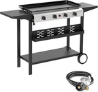 4 Burner Flat Top Grill, 30 Inch Stainless Steel Tabletop Portable Propane Griddle, 40,000 BTU BBQ Gas Griddle Flat Grill with Side Shelves for Camping
