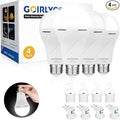 Rechargeable Emergency Light Bulbs, 4 Pack Battery Powered LED Light Bulb with 9W Daylight E27 6500K 1800mAh, Equivalent Self-Charging LED Light Bulbs for Home Power Outage Camping Hurricane Hiking