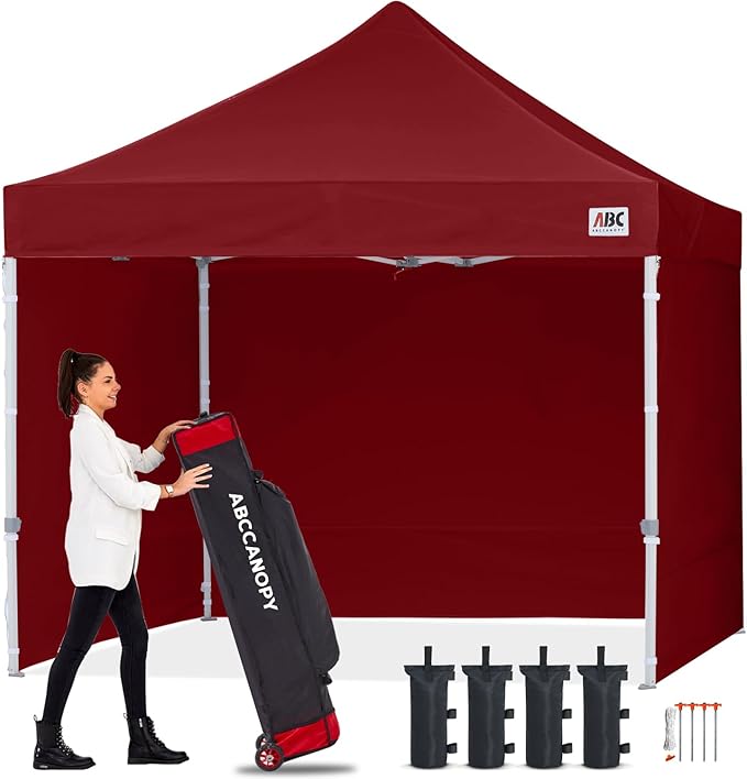 ABCCANOPY Easy Pop Up Canopy Tent with Sidewalls 10x10 Commercial -Series, Burgundy
