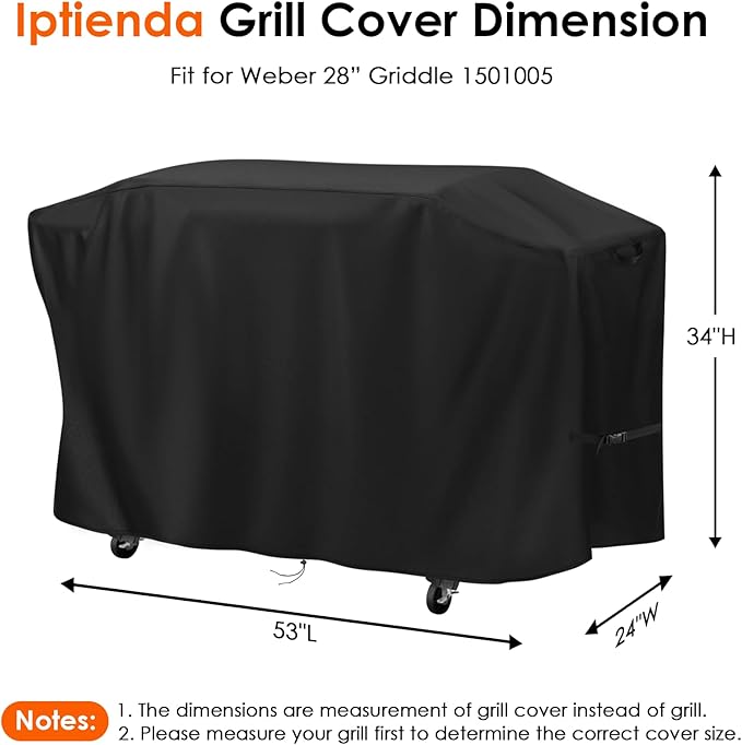 Grill Cover for Weber 28" Rust-Resistant Griddle, 53in Outdoor Flat Top Grill Cover Waterproof for Weber 3-Burner Griddle 1501005 and BBQ Grills-53x24x34inch