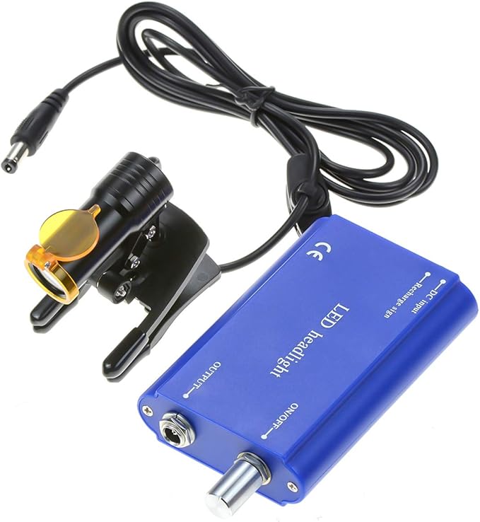 5W Portable LED Dental Headlight Clip On LED light Plastic Clip Headlamp with Filter For Binocular Loupes+ Latest Type Plastic Carry On Battery (Blue)