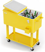 VINGLI 80 Quart Rolling Ice Chest, Portable Patio Party Bar Drink Cooler Cart, with Shelf, Beverage Pool with Bottle Opener