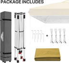 EAGLE PEAK Pop Up Canopy Tent with Wheeled Carry Bag, 8 Stakes, 4 Ropes, Easy Set Up Tent Canopy, 8x8 ft, Beige