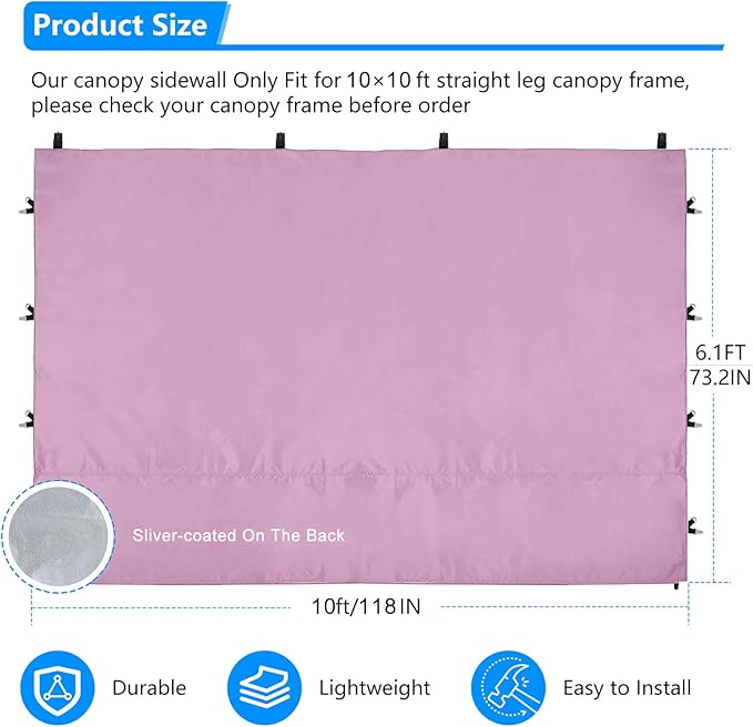 Joramoy Canopy Tent Sidewalls for 10×10 Pop Up Canopy, Instant Canopy SunWall with Waterproof and UV Protection Layer, Straight Leg Canopy Shade Wall, 1 Pack Sidewall Only(LightPink)