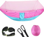 Compatible For Camping Hammock With Mosquito Net Pop-Up Light Portable Outdoor Parachute Hammocks Swing Sleeping Hammock Camping Stuff(Pink-6 rings)