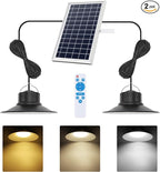 NIORSUN Solar Indoor Lights Outdoor, LED Solar Pendant Lights 3 Color Dimmable Lighting with Remote Control, Gazebo Lights,2x16.4ft Cable IP65 Waterproof for Garden, Patio, Garage, Camp(2 Pack)