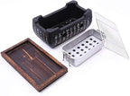 Japanese Style Hibachi Grill, Portable Tabletop Yakitori Charcoal Grill for Indoor Outdoor BBQ with Wooden Base & Wire Mesh 4.9x4.5x9.4in