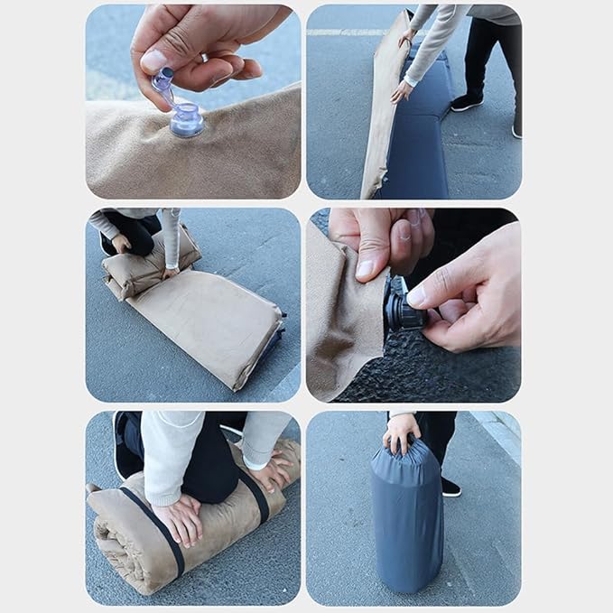 Car Inflatable Mattress for Kia Carnival 8-Seater 2022 2023 2024 Portable Air Sleeping Bed with Pillow Camping Travel Cot Inflatable Trunk Sleeping Pad,Brown