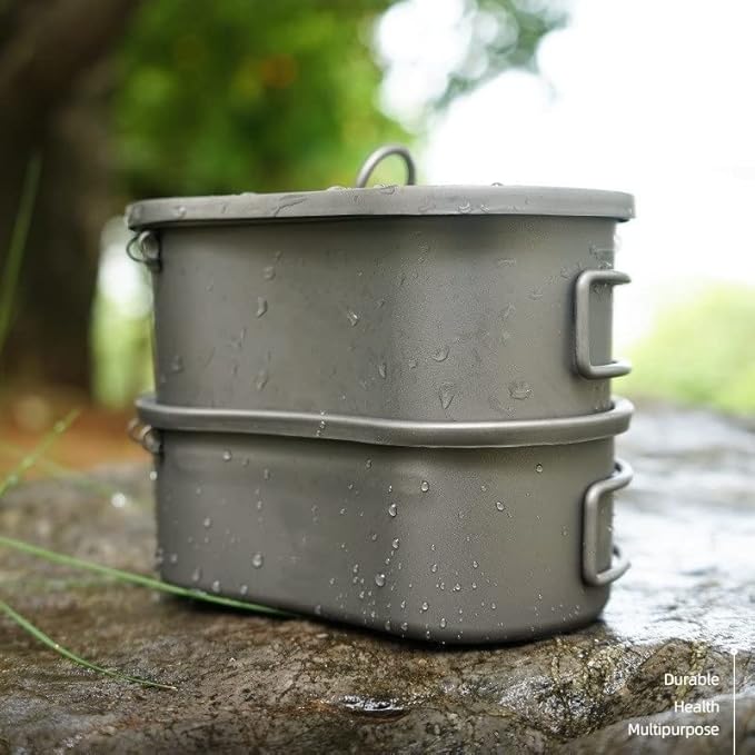 Outdoor Camping Pure Titanium Lunch Box Folding Handle bento Box Mountaineering Ultra-Light Tableware (2pcs/Set)