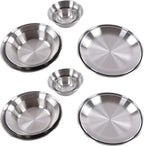 Stainless Steel Camping Plates and Bowls Set, 12PCS Portable Tableware Cookware with Storage Bag, 3.5inch to 9.1 inch, Camping Dish Set for Backpacking, Camping, Hiking, Beach,Outdoor