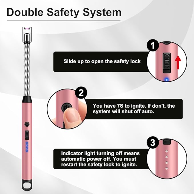 LcFun 3 Pack Candle Lighter Windproof Electric Plasma Lighter with LED Battery Display, USB Rechargeable Flameless Long Arc Lighters for Grill BBQ Camping Fireplace Stove(Black,Pink,Gold)