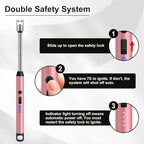 LcFun 3 Pack Candle Lighter Windproof Electric Plasma Lighter with LED Battery Display, USB Rechargeable Flameless Long Arc Lighters for Grill BBQ Camping Fireplace Stove(Black,Pink,Gold)