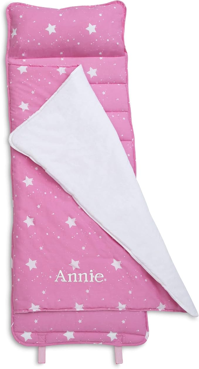 Delta Children Nap Mat - Includes Pillow & Blanket for Toddlers and Kids; Features Carry Handle w/Strap Closure and Name Tag; Rollup Design is Ideal for Preschool and Daycare; Personalization Optional