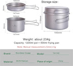 iBasingo Backpacking Cookset Titanium Camping Pots Set Ultralight Outdoor Picnic Pots Pans with Folding Handle Druable Portable Cooking Mess Kit Compact Picnic Dishes Bowls Cups (Multiple Sizes)