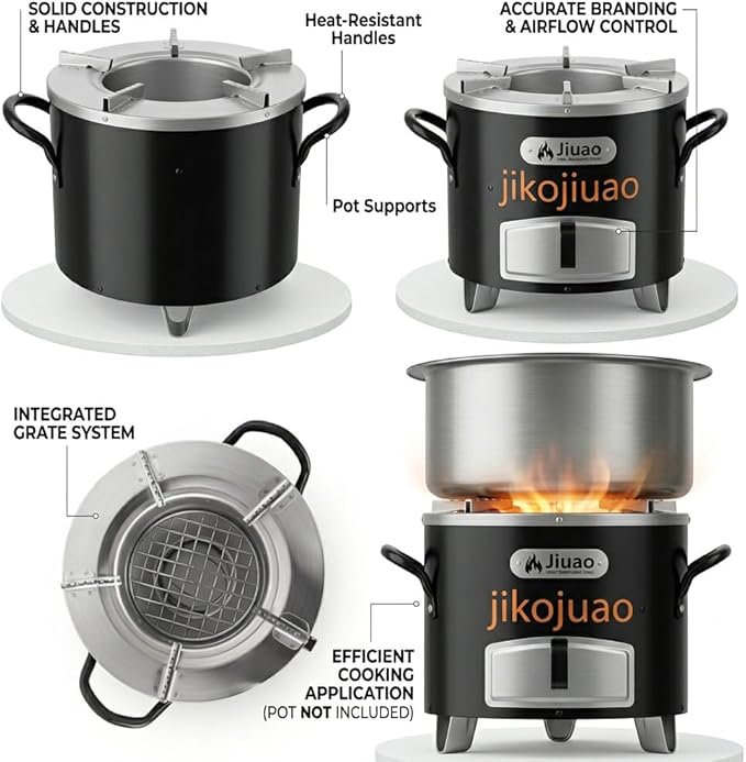Portable Rocket Stove for Outdoor Cooking | Efficient Charcoal Jiko Stove for Camping, Hiking, BBQ, Emergency Use