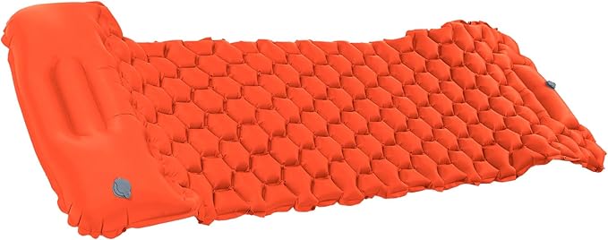 Camping Sleeping Pad Mat, Lightweight Inflatable Mattress, Sturdy 40D Nylon Fabric, TPU Laminate, for Tent Hiking Travel, Foldable Compact, Comfortable 3D Design (Orange)