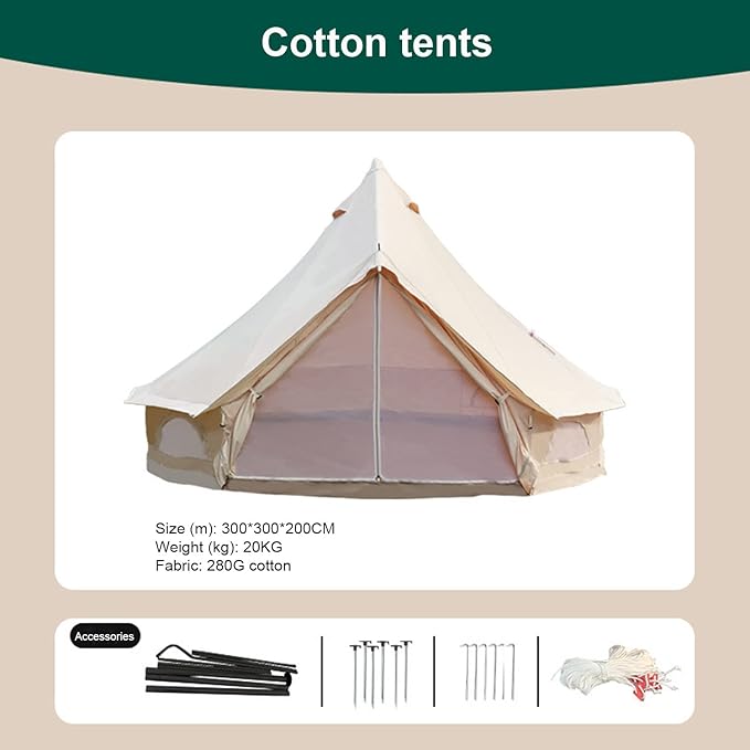 Outdoor Camping Tent, 5-6 Person Tent, Outdoor Waterproof Cotton Canvas, Family Camping Bell Tent, Easy Set Up for Camp Backpacking Hiking Outdoor Interesting